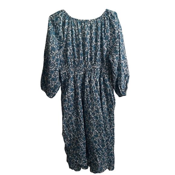 J.Crew V-Neck Floral Long Midi Dress XXL Women’s Blue Blooms Blockprint - Picture 3 of 5